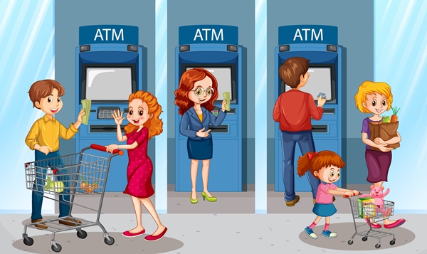 People withdraw money from atm machine